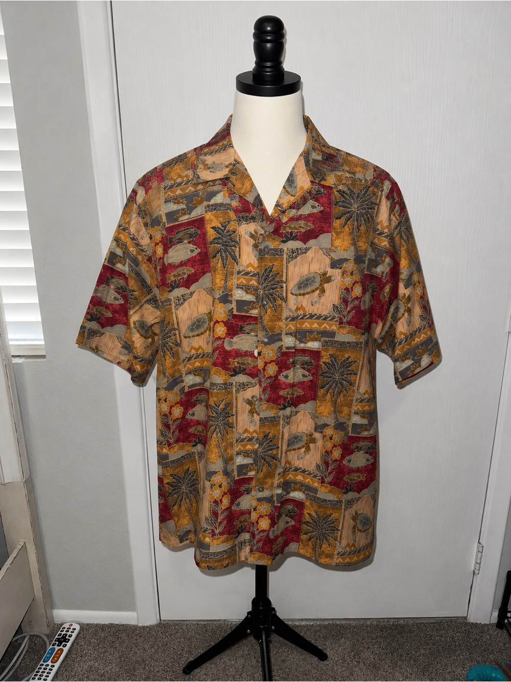 Tori Richard Hawaiian Aloha Large Tropical Sea Turtle Palm Tree 100% Cotton L